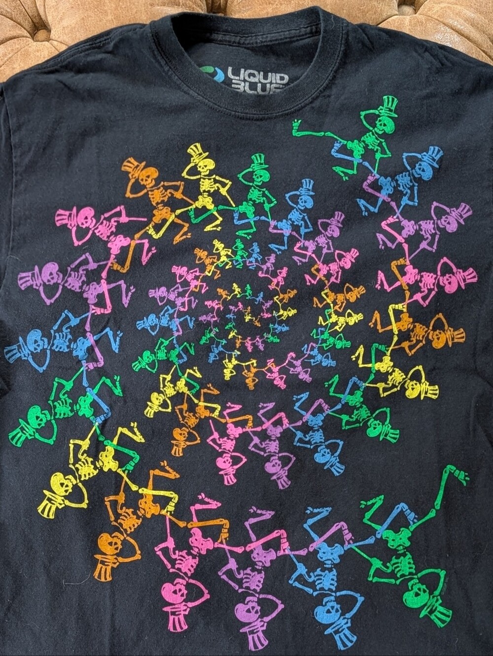 Grateful Dead Spiral Dancing Skeletons Men's T-Shirt Liquid Blue, Size M Modern